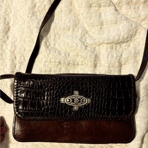 Brighton Cross Body Bag Wallet Brown Crocodile Leather Organizer Card Slots